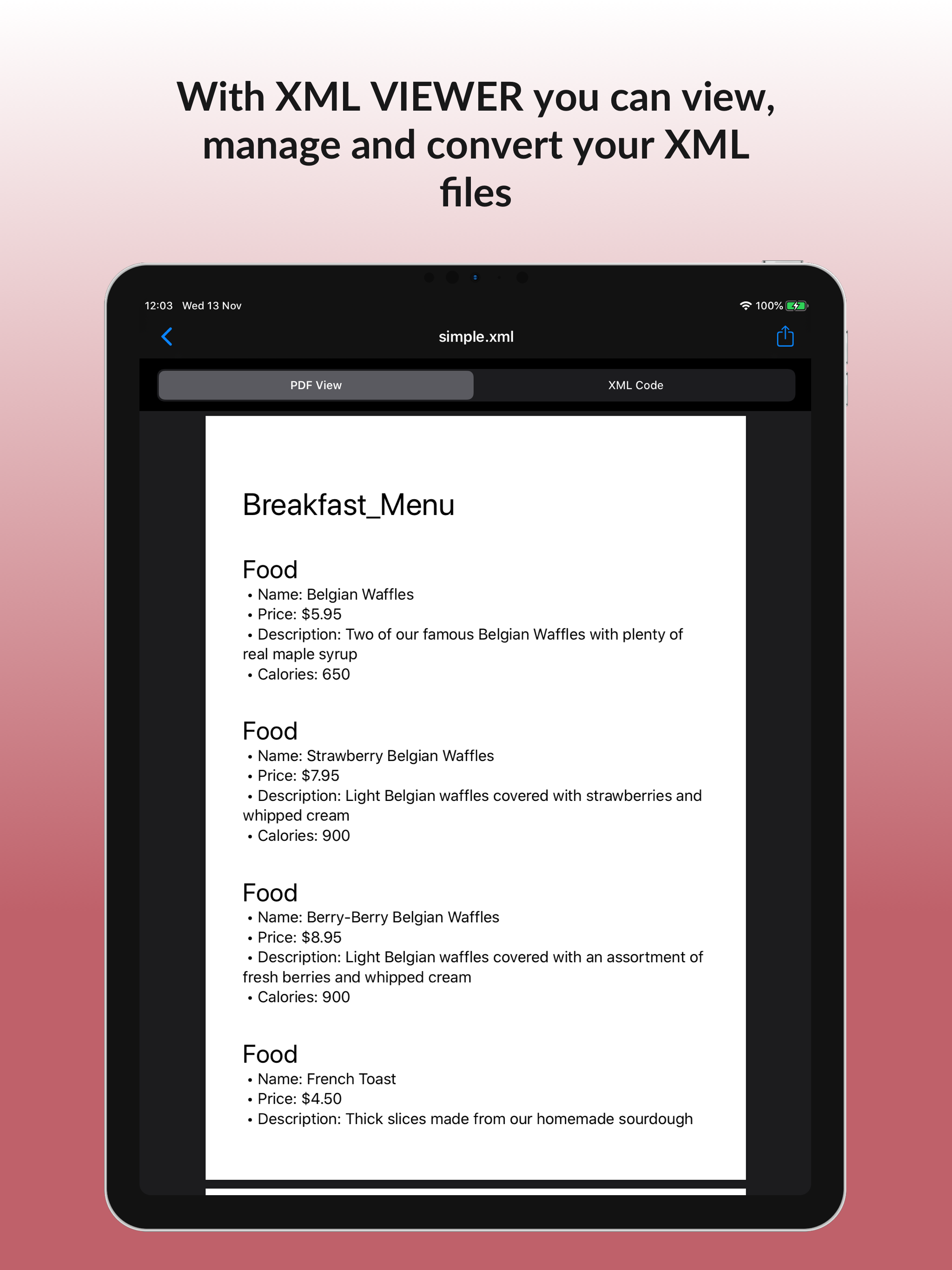 XML Viewer & converter to PDF