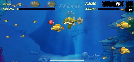 Let Me Eat : Feeding Frenzy - Witness the lionfish in action, consuming smaller fish to grow while the numerical score tracking updates in real-time.