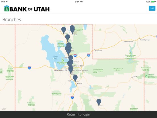 Bank of Utah Mobile iPad screenshot