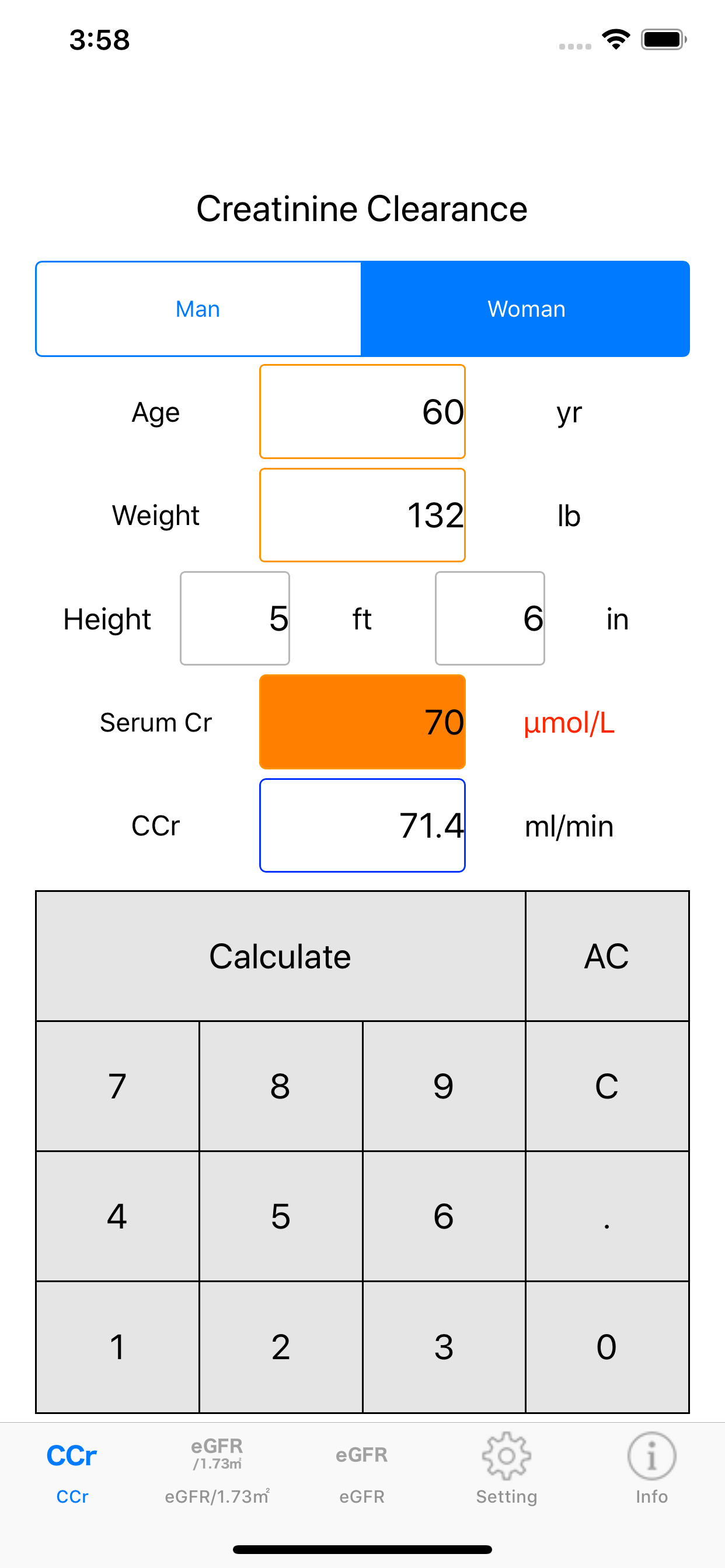 CreatinineClearanceCalculator
