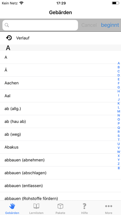Gebärdensprache Wörterbuch Screenshot