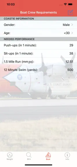 Game screenshot Coast Guard Fitness Calculator hack