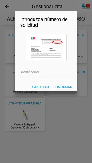 Captura de pantalla de Cita Sanitaria Madrid en iPhone 5