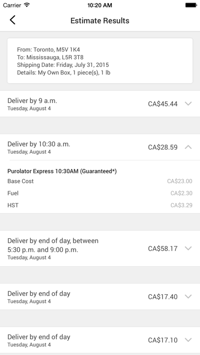 Purolator Screenshot