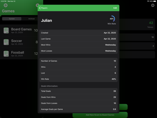 Score Tracking and Statistics iPad screenshot