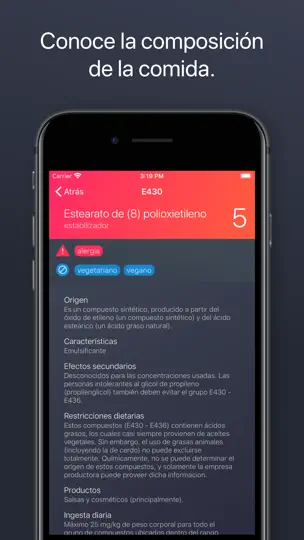 Captura de pantalla de Aditivos Alimentarios en iPhone 3