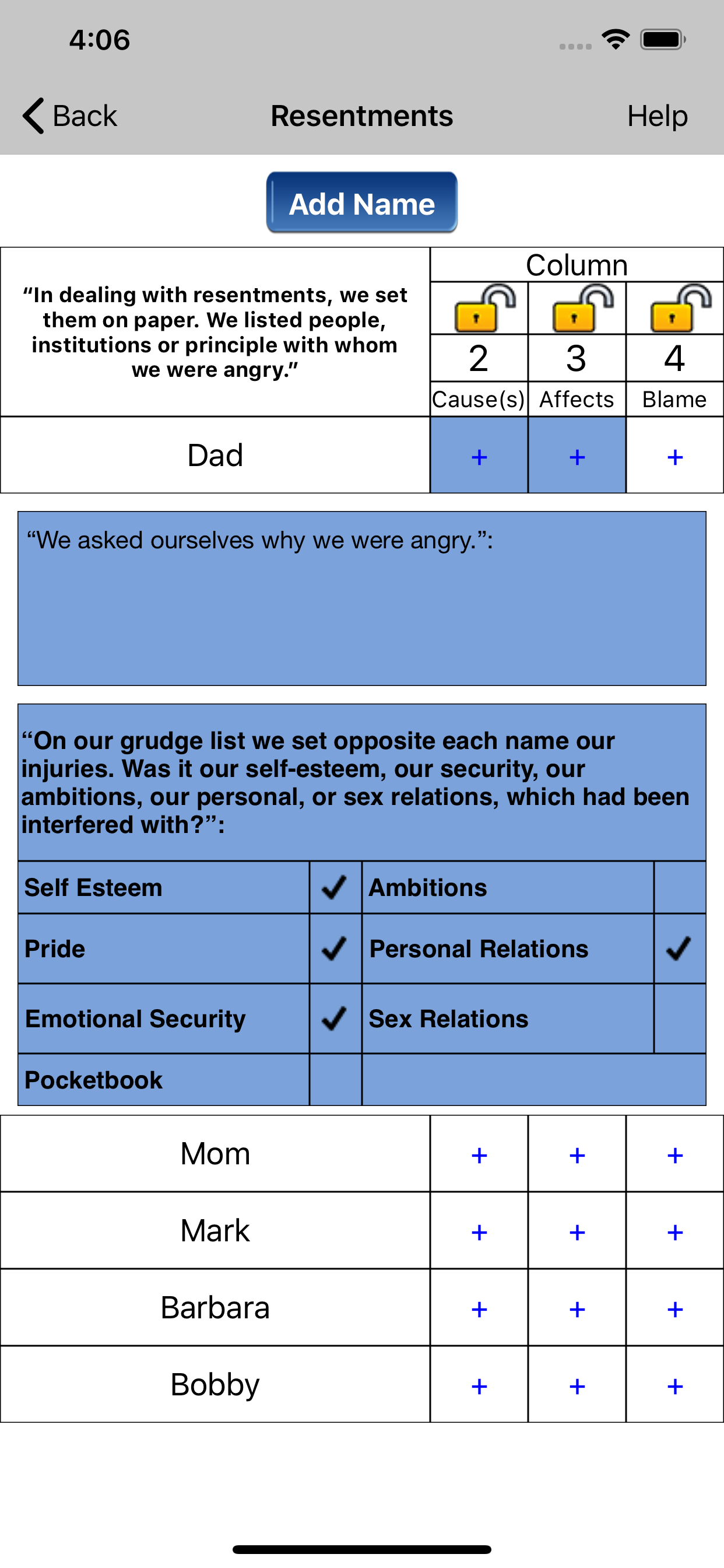 AA 4th Step screenshot 3