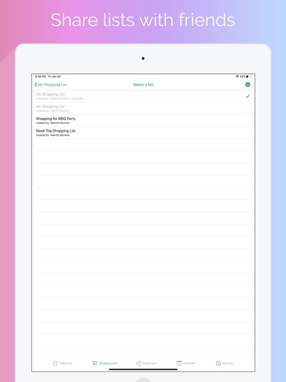 ELists iPad screenshot