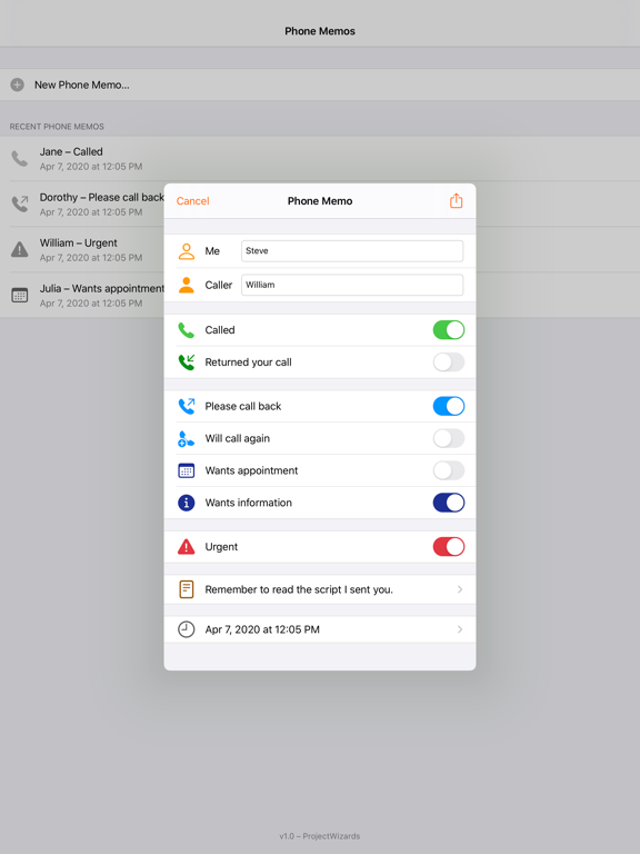 Phone Memos iPad screenshot 1 - Business app