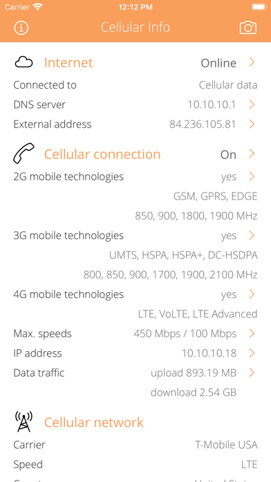 Cellular Info Screenshot