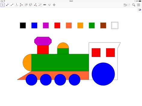 GeoGebra Classic - Los usuarios pueden crear construcciones geométricas con formas básicas de manera intuitiva, utilizando una paleta de colores variada para personalizar y diferenciar los elementos visuales.