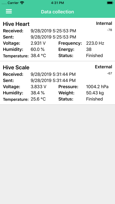 Bee hive monitoring gateway Screenshot