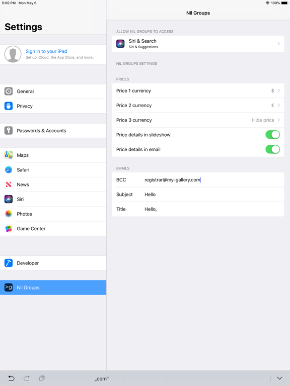 Nil Groups iPad screenshot