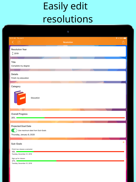 Screenshot #3 for Yearly Resolutions
