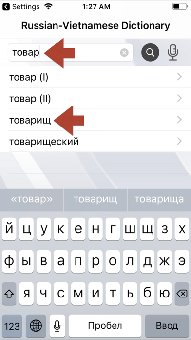 Russian-Vietnamese Dictionary Screenshot