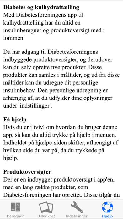 Diabetes og kulhydrattælling Screenshot