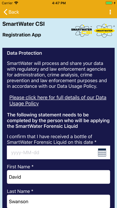 SmartWater Registration screenshot 3