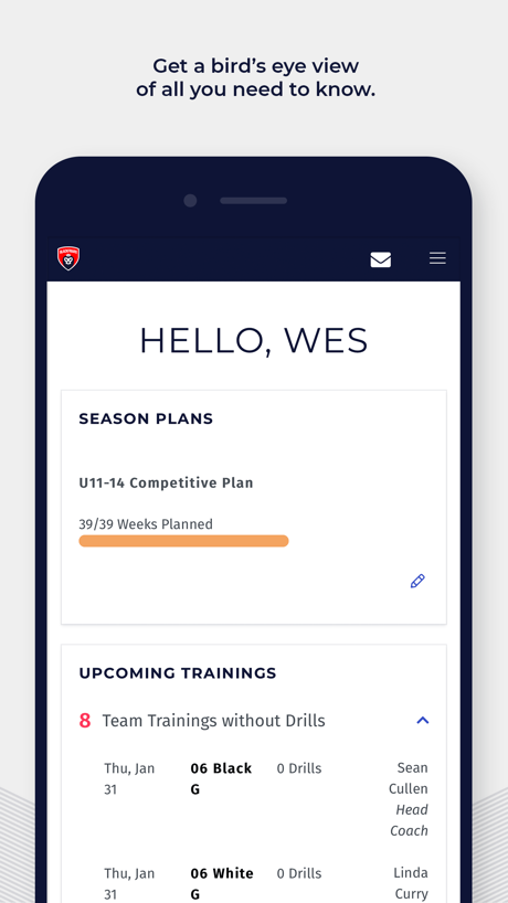 PlayMetrics App Store screenshot 1, headline “Get a bird's eye view of all you need to know.”. Headline over eight words.