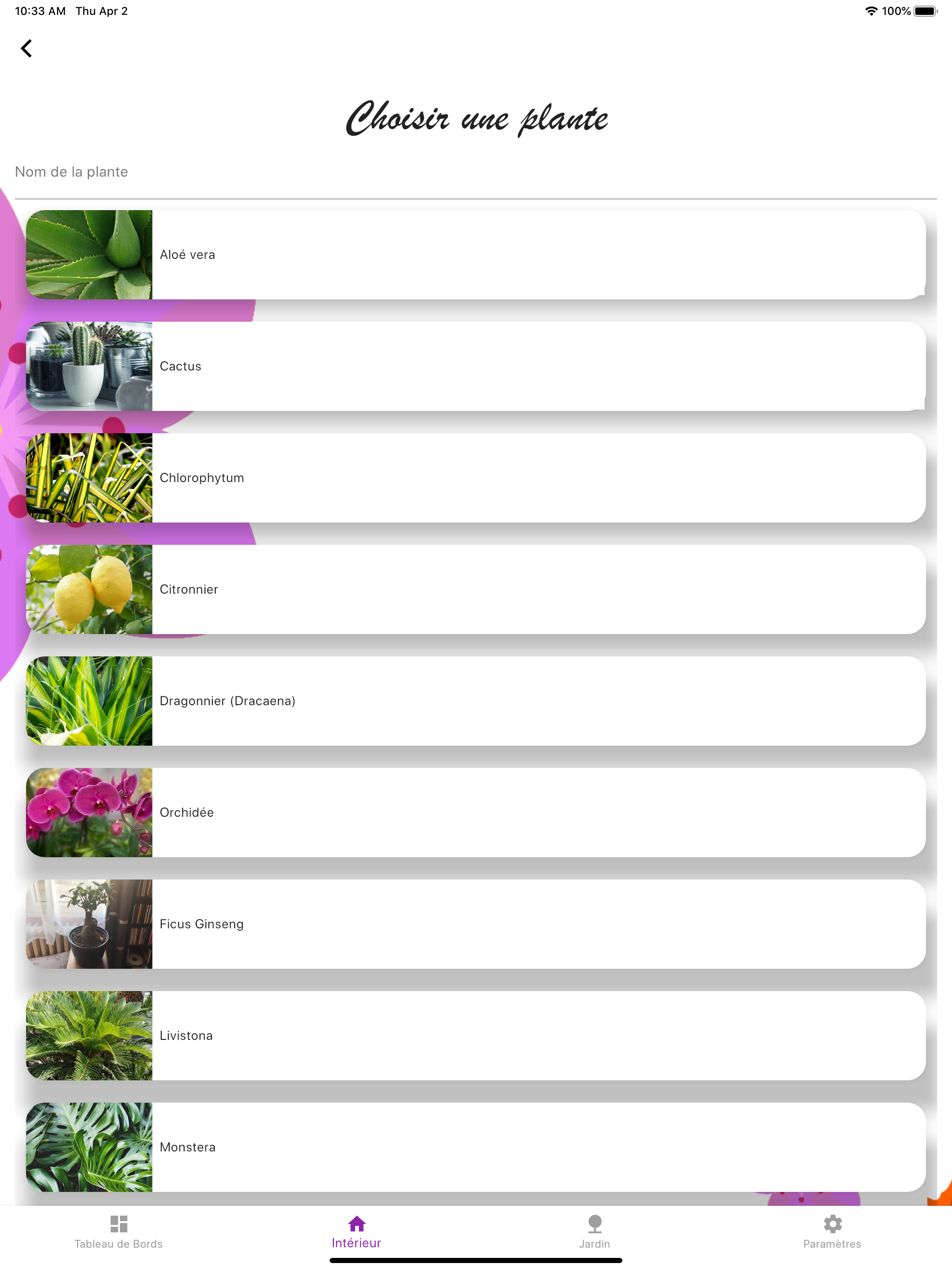 Pluctis - Gestion des plantes