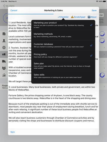 Business Plan iPad screenshot