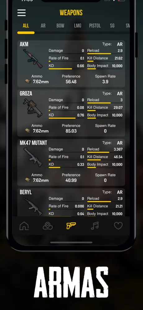 Mapa e estatísticas para PUBG
