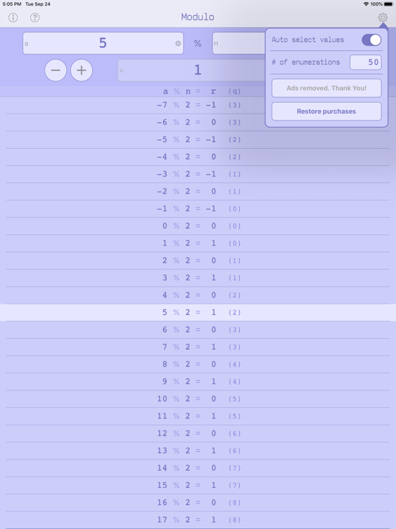 Modulo Enumerator iPad screenshot 5 - Productivity app