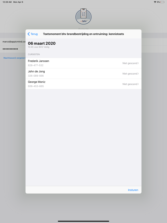NIBHV scanner iPad screenshot