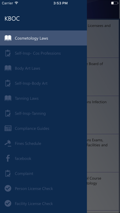 Kansas Board of Cosmetology Screenshot