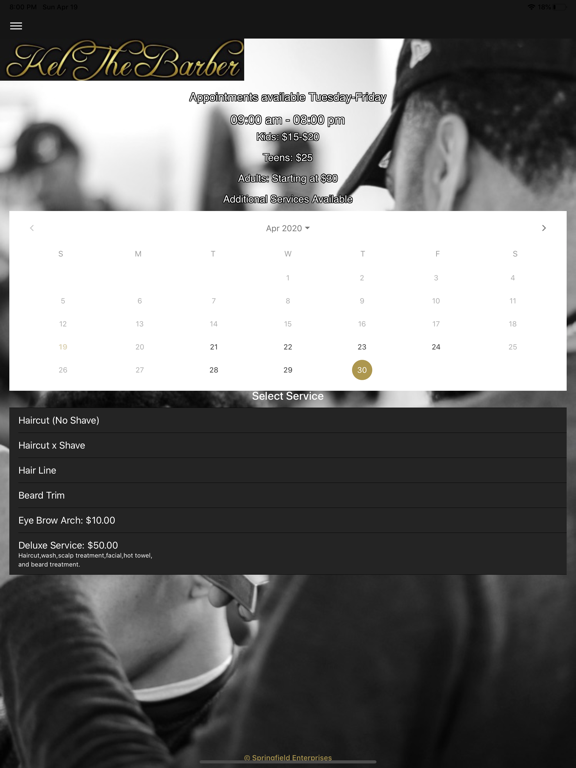 Kel The Barber iPad screenshot 2 - Business app