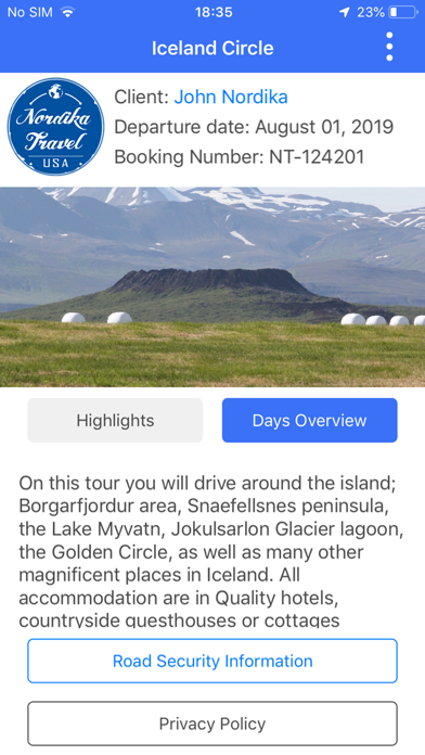 Nordika Travel Itinerary App Screenshot