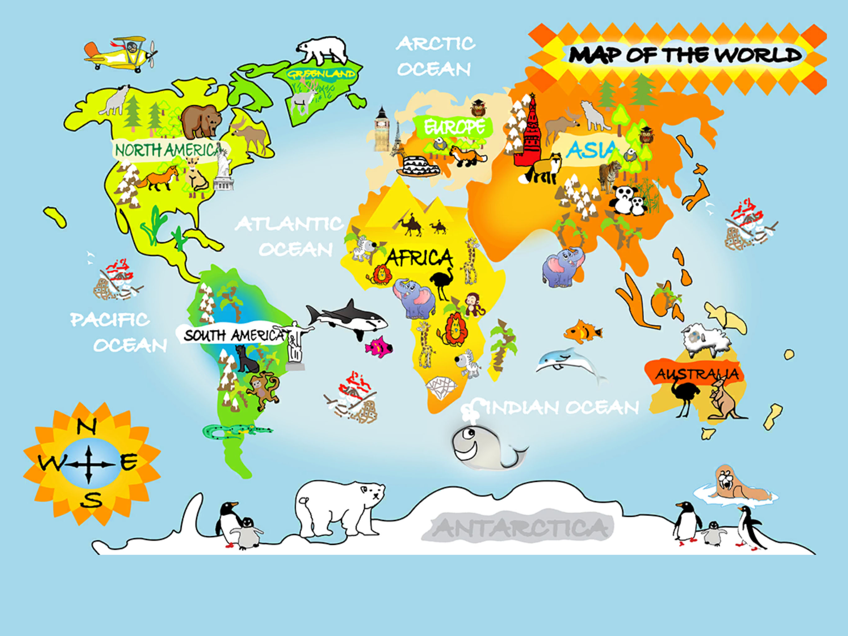 Animals with the world map