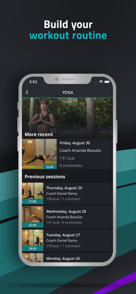 BTFIT: Personal trainer online - 本アプリは、過去のセッションの日付と担当コーチ名、消費カロリーや所要時間が一覧表示されることで、ユーザーが自身のトレーニング履歴を詳細に追跡できる機能を提供しています。