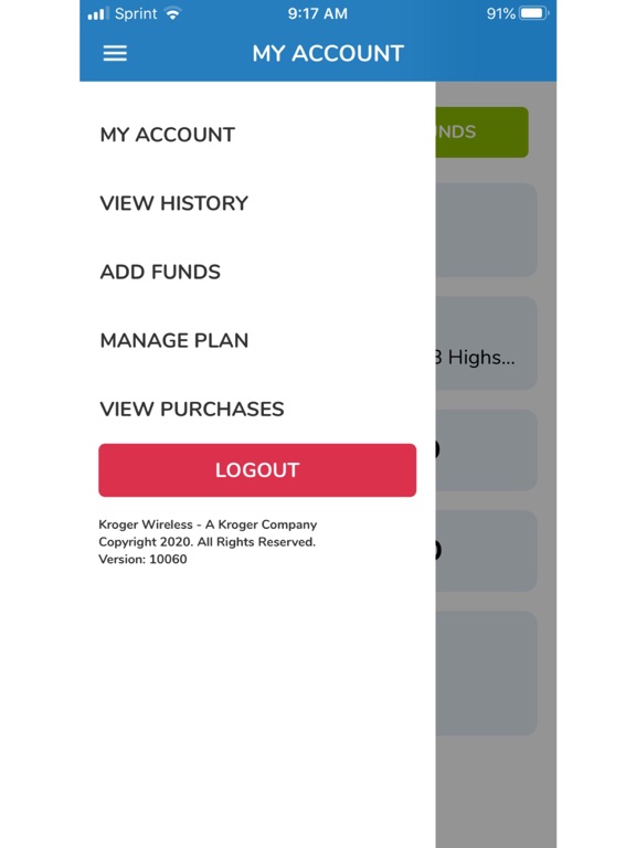 Kroger Wireless My Account iPad screenshot