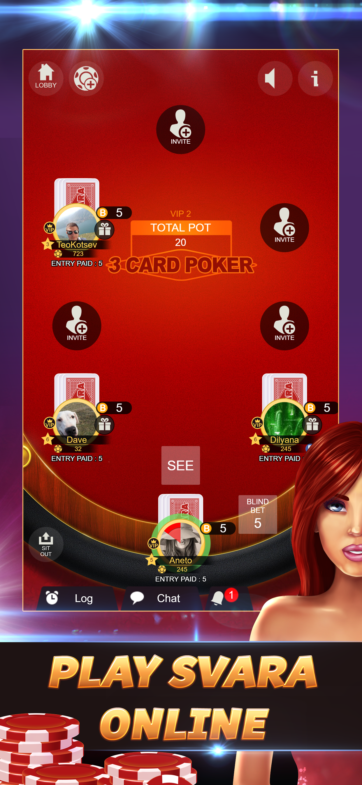 Svara - 3 Card Poker Online