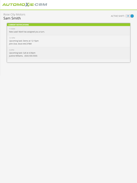 Automoxie CRM Alerts iPad screenshot 1 - Business app