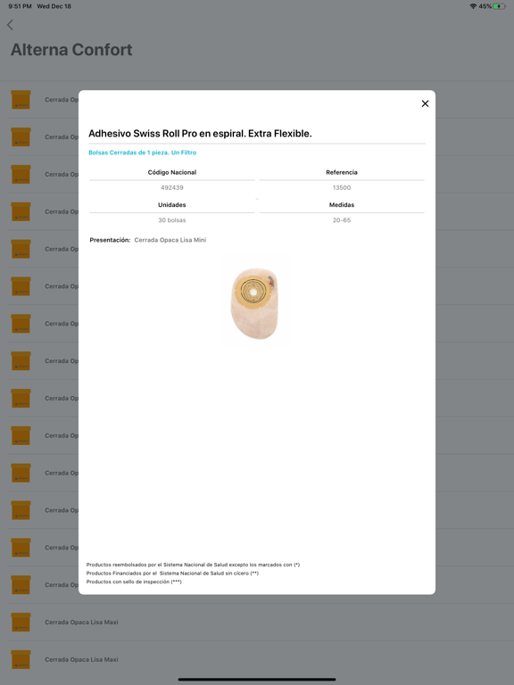 Listado Productos Coloplast iPad screenshot