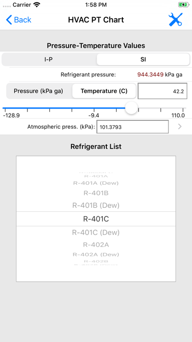 ASHRAE HVAC PT Chart Screenshot