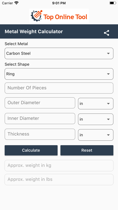 Metals Weight Calculator Screenshot 2 - AppWisp.com Metals Weight Calculator Screenshot 2 - AppWisp.com