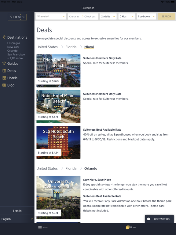 Suiteness iPad screenshot 1 - Travel app