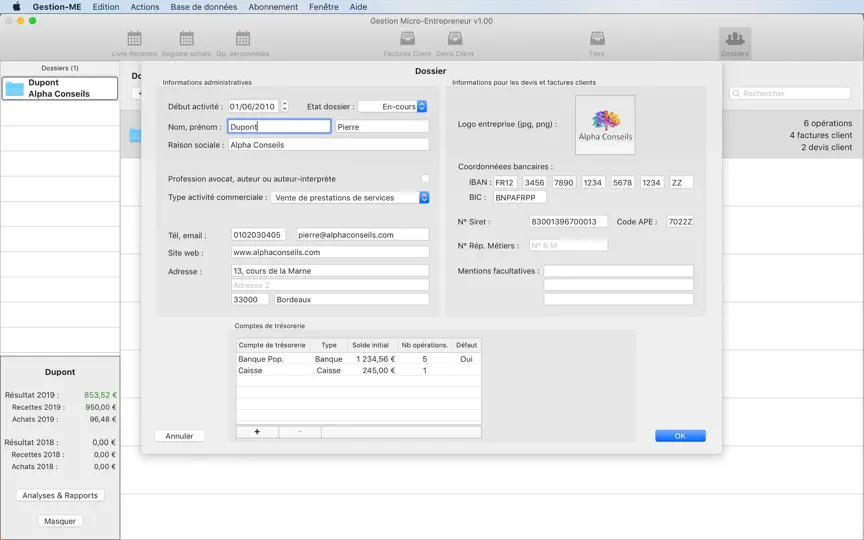Capture d'écran de Gestion Micro-Entrepreneur sur iPhone 5