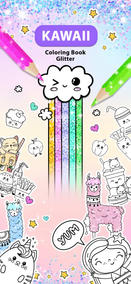 Kawaii Coloring Book Glitter
