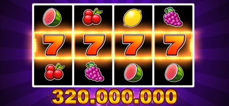 Slots - casino slot machines - La aplicación muestra la emoción de ganar con la combinación de cuatro sietes luminosos, un guiño a las máquinas clásicas. Bajo los rodillos, la cifra de 320.000.000 destaca la magnitud de los posibles premios, realzando la experiencia de juego de alta calidad.