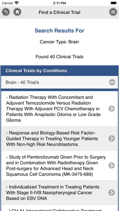UTSW Cancer Clinical Trials Screenshot