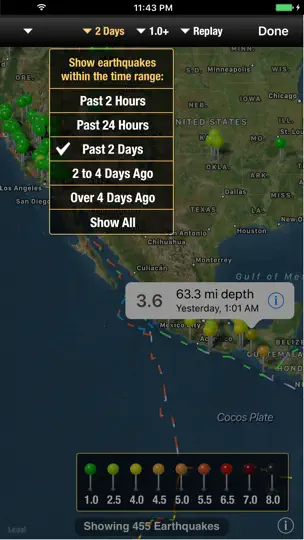 Скриншот QuakeWatch на iPhone 2