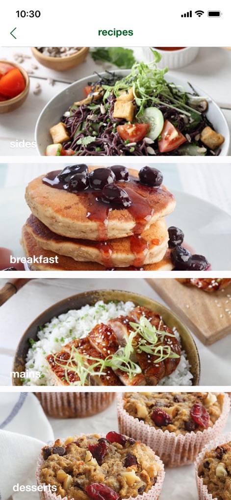 Healthy Options Philippines - 사용자는 이 앱에서 다양한 레시피 카테고리를 탐색하며, 식욕을 돋우는 요리 이미지를 통해 건강한 식단을 계획할 수 있습니다.