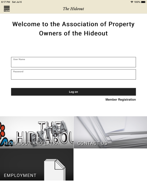 The Hideout iPad screenshot 1 - Lifestyle app
