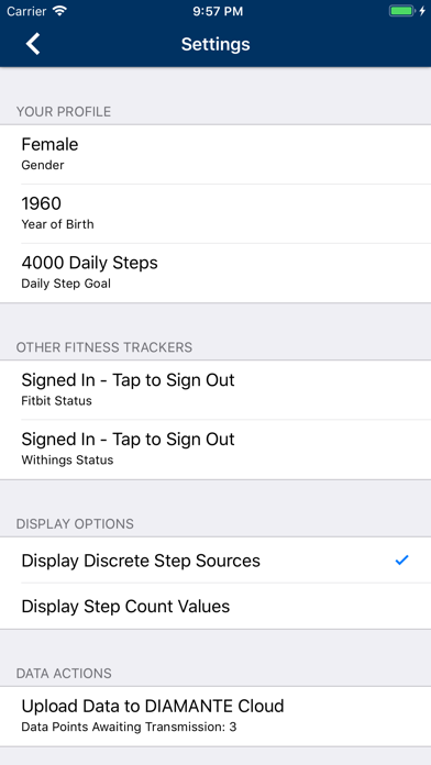 DIAMANTE Step Tracking Screenshot