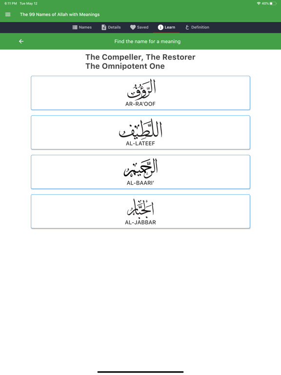 99 Names of Allah with Meaning iPad screenshot 5 - Reference app