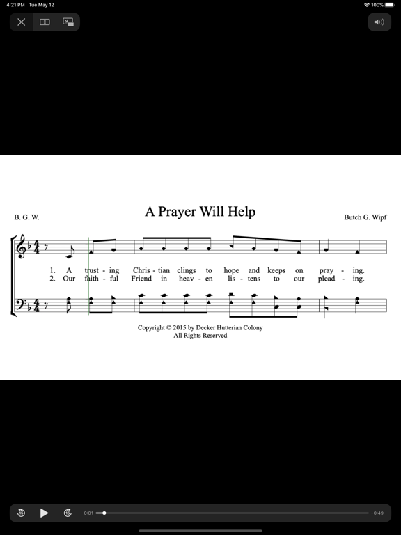 HutteriteHymns iPad screenshot 4 - Book app