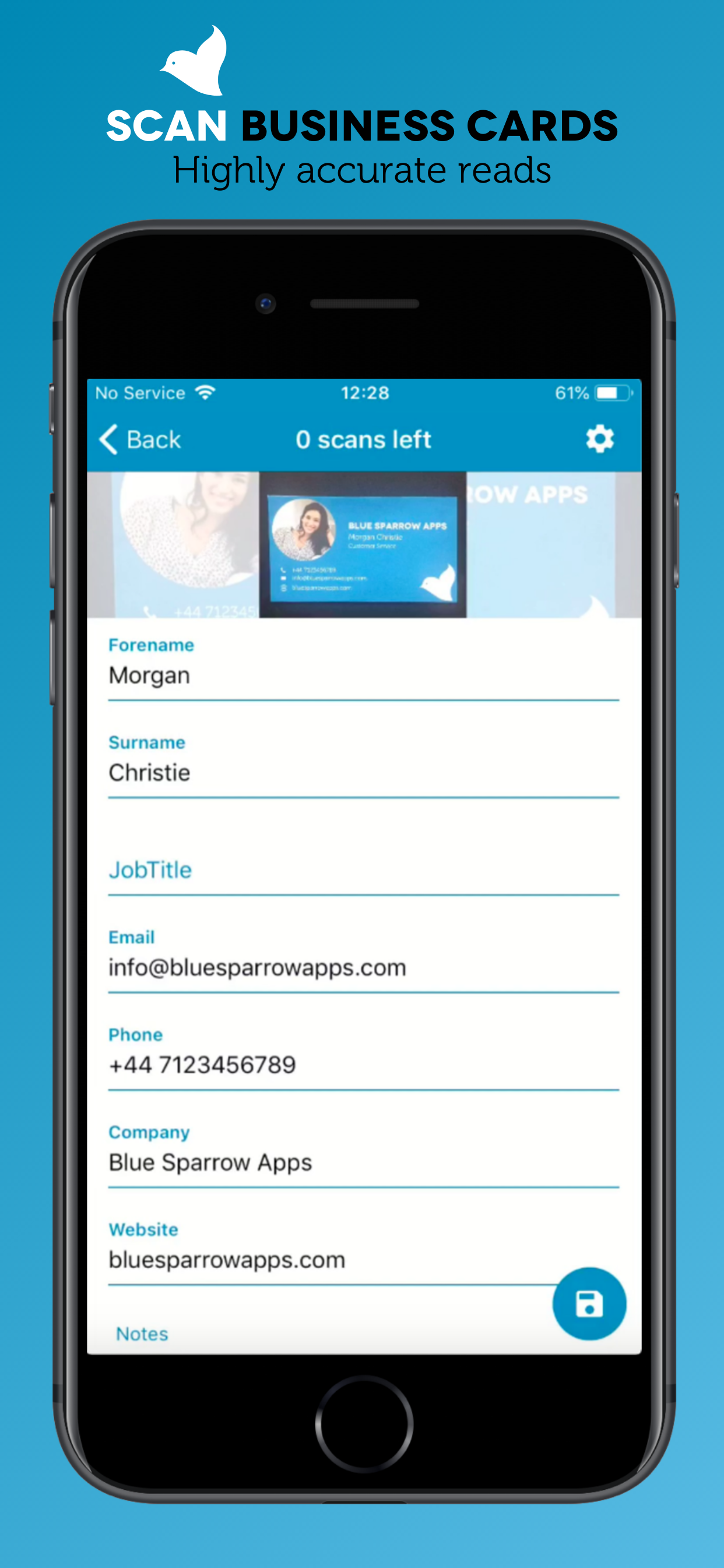 Sparrow Scan: Business Card screenshot 3